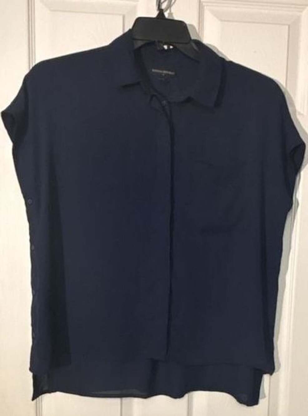 Banana Republic Blouse Size XS Navy Blue Short Sleeve Button Up Top